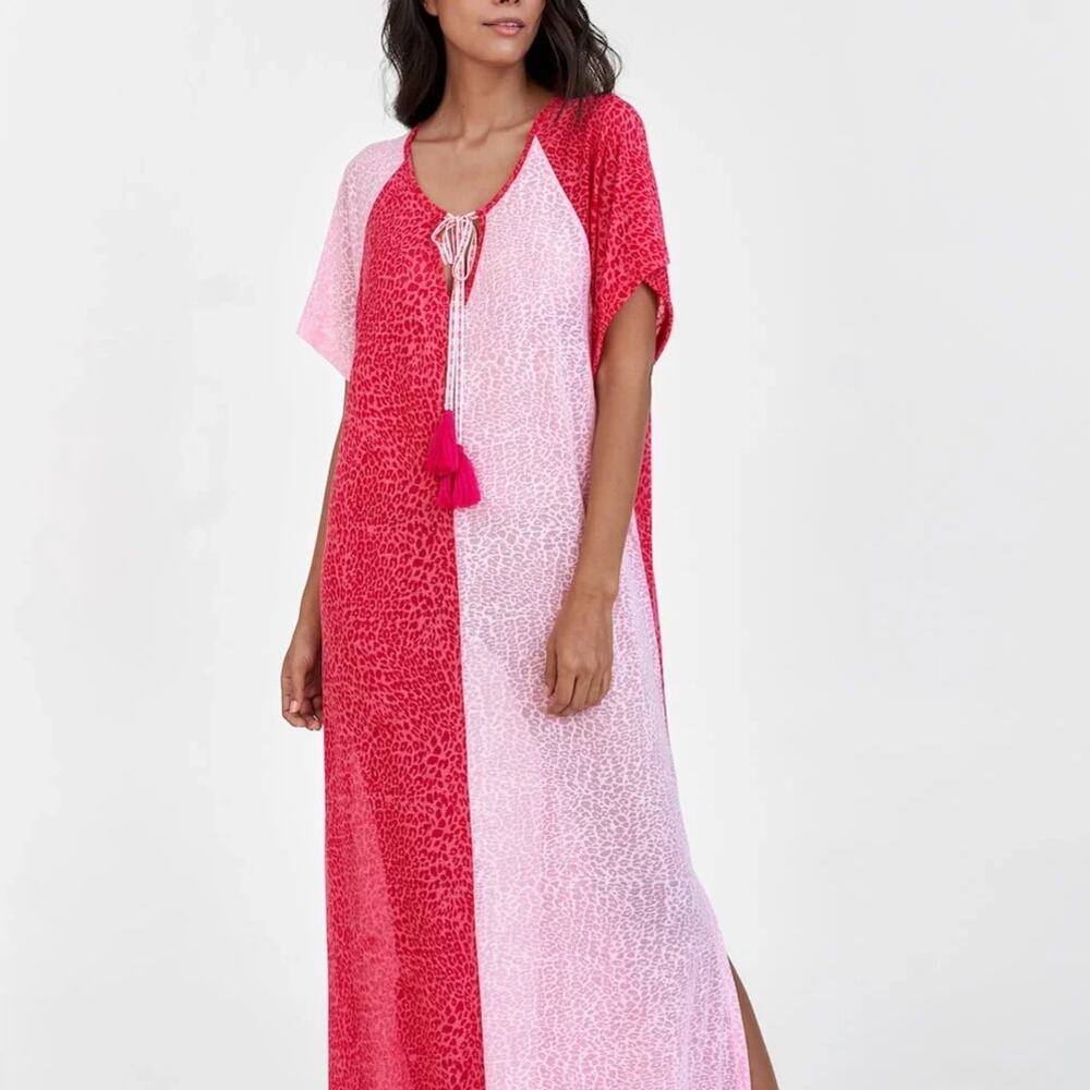 Pitusa Two Tone Summer Coverup Maxi Dress Pink Size OS Petite